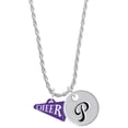 thumbnail image 1 of Delight Jewelry Acrylic 3/4" Purple Cheer Megaphone Silvertone Script Initial Disc - P - Charm Necklace, 20"+3", 1 of 4