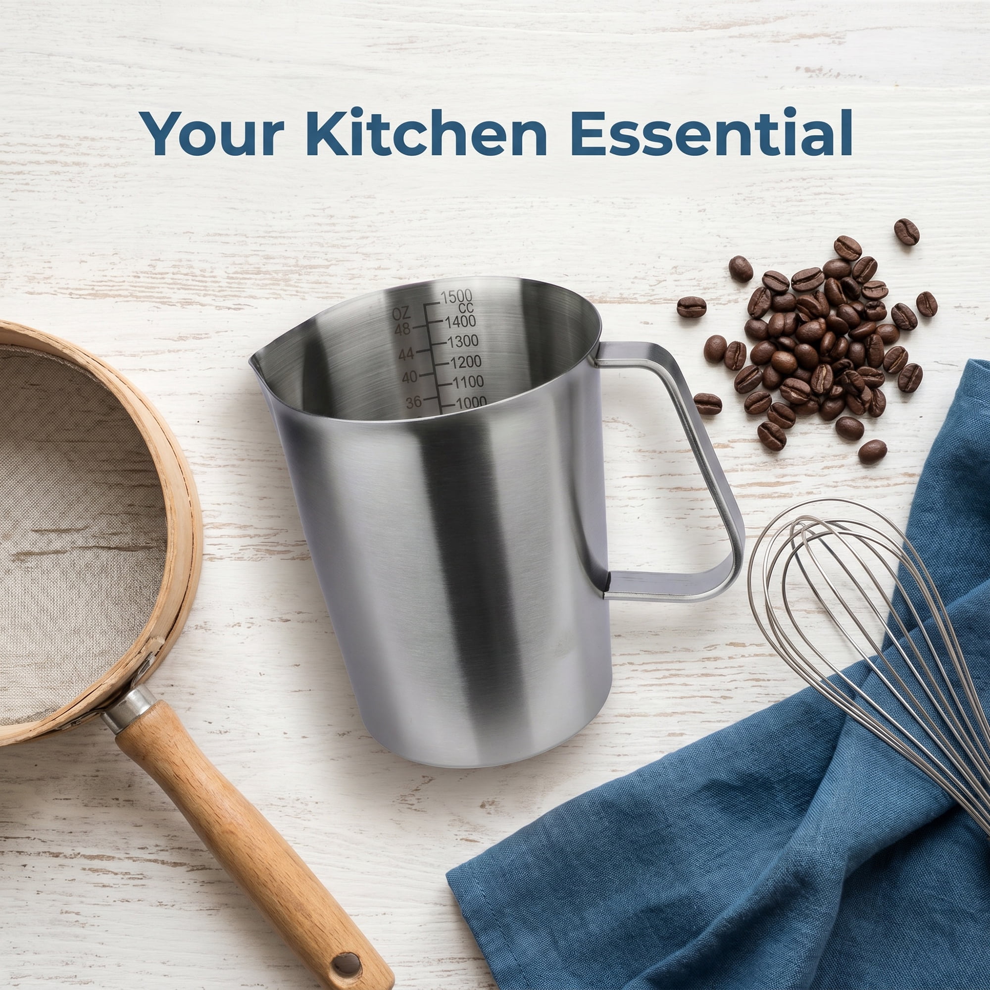 Unique Bargains Stainless Steel Measuring Cup Silver with Cover 1500ml