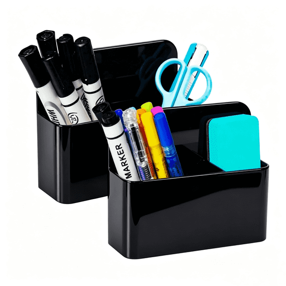 CHICAURA Magnetic Dry Erase Marker Holder,ABS Whiteboard Organizer, 2 Pack Black