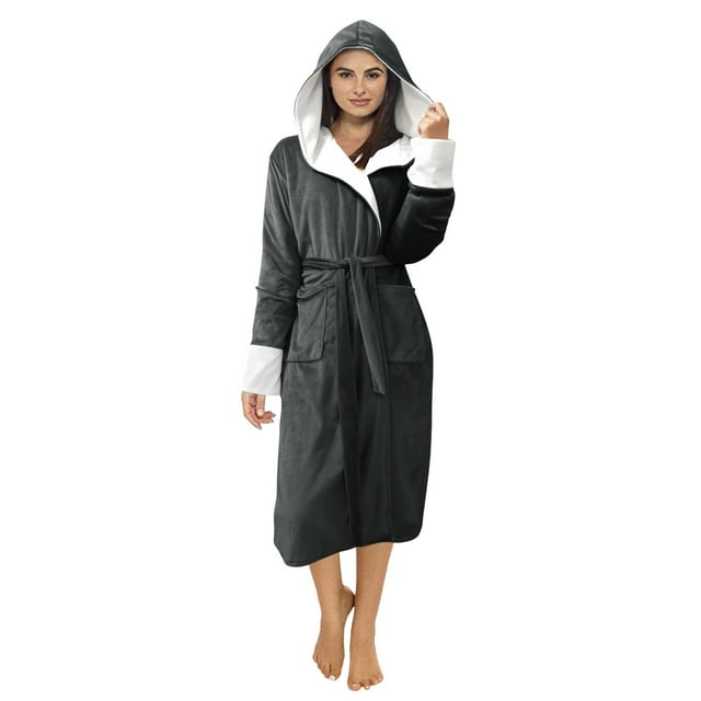 WEIYLL Womens Fleece Jacket Plush Lengthened Shawl Bathrobe Home Long Sleeved Robe Dark Gray Winter Clothes Size L