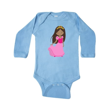 

Inktastic African American Princess Pink Dress Crown Gift Baby Girl Long Sleeve Bodysuit