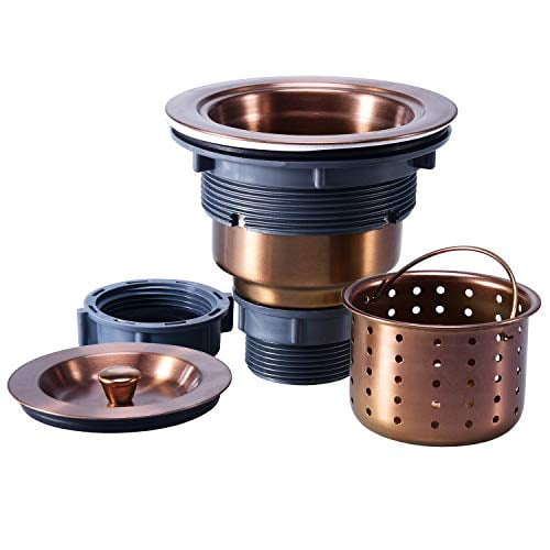 Kitchen Sink Strainer Assembly Sink Drain 304 Stainless Steel with Removable Deep Waste Basket and Sealing Lid 3-1/2-inch Copper