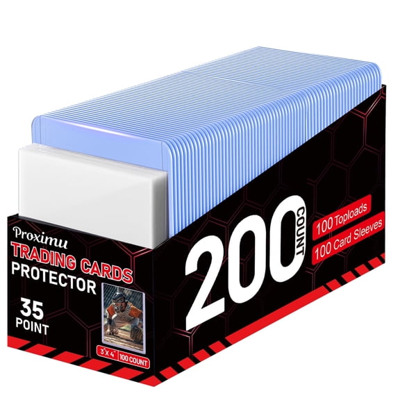Proximu 100ct Top Loader 3 "X4", Trading Card Sports Card holder,Baseball card protector Hard plastic, (100 hard card 100 soft card)