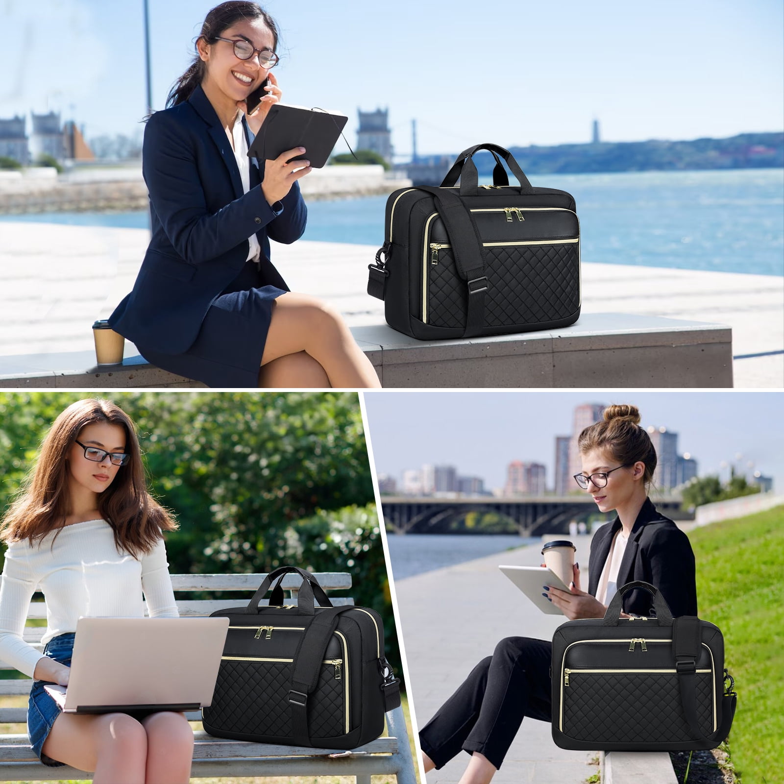 RAINSMORE Laptop Bag 17.3 Inch Laptop Briefcase for Women Men Waterproof Shoulder Messenger Bag Large Computer Bag for Business Office Work College,Black