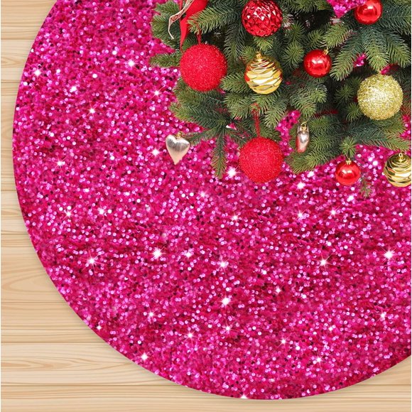 Falda para árbol de Navidad FANPROMS con lentejuelas brillantes rosa intenso, 46 cm