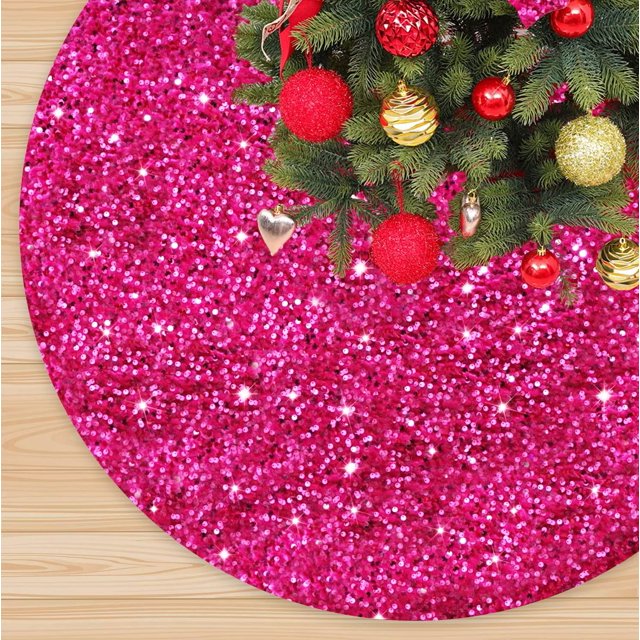 Falda para árbol de Navidad FANPROMS con lentejuelas brillantes rosa intenso, 46 cm