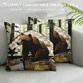 thumbnail image 3 of Bear Elk Throw Pillow Covers , Reindeer Rug, Geometry Buffalo Checkered Lattice Woodland Wildlife Pine Trees Cushion Covers, Vintage Brown Wood Farmhouse Rustic Cushion Cases, 3 of 5