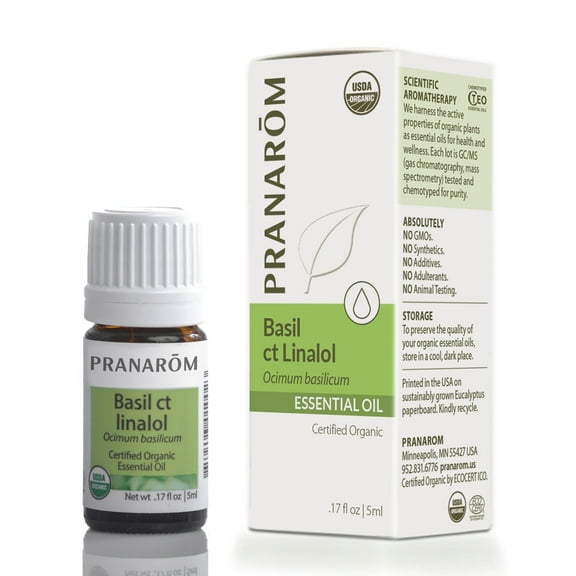 Pranarom - Basil Essential Oil 5ml - Diffusing for Relaxation Therapy - Certified Organic Purity - USDA and EcoCert Certified - For Aromatherapy Enthusiasts, Enhances Digestion