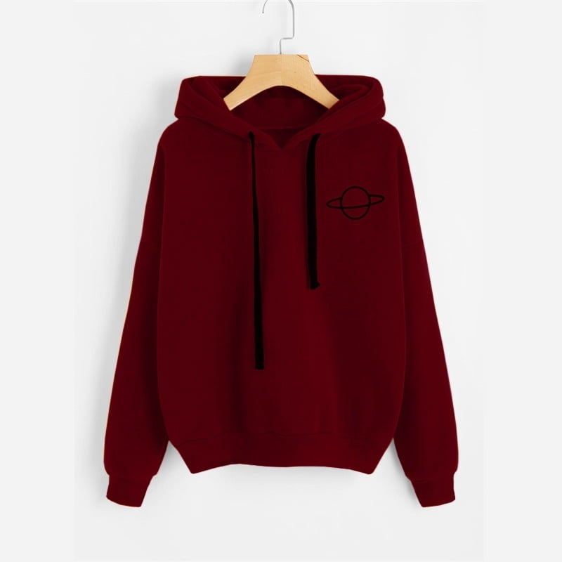 planet print drop shoulder hoodie