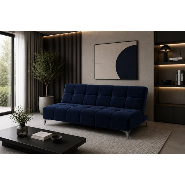 Sofa Cama Reclinable El Bazar Store New York Azul Terciopelo Marino Futón 3 posiciones Sala