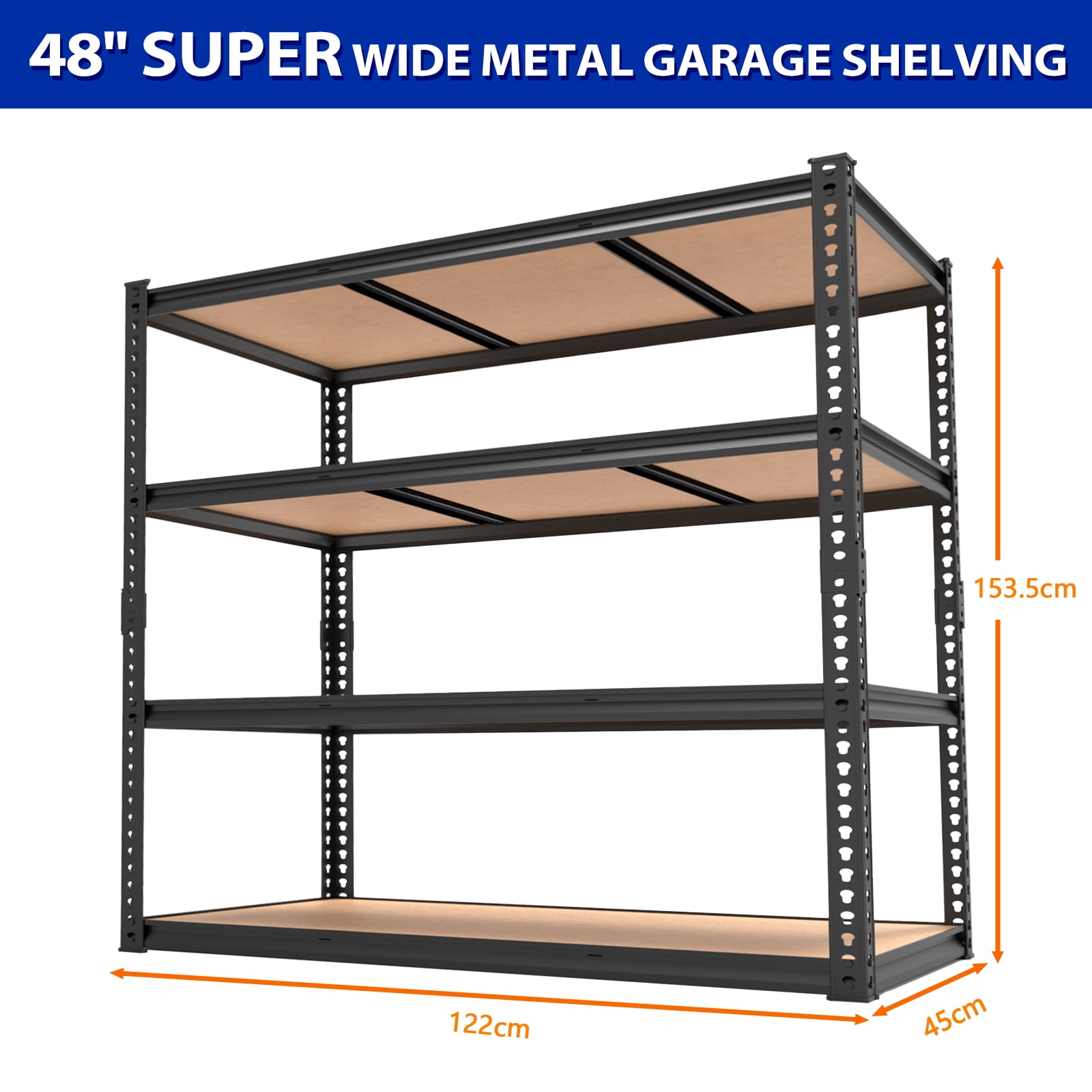 Ktaxon 4 Tier 48" W Shelving Rack for Garage & Industrial Heavy Duty,  2200LBS Adjustable Metal Tough Shelves Gloved Rubber Hammer, 48" W x 60" H x 18" D