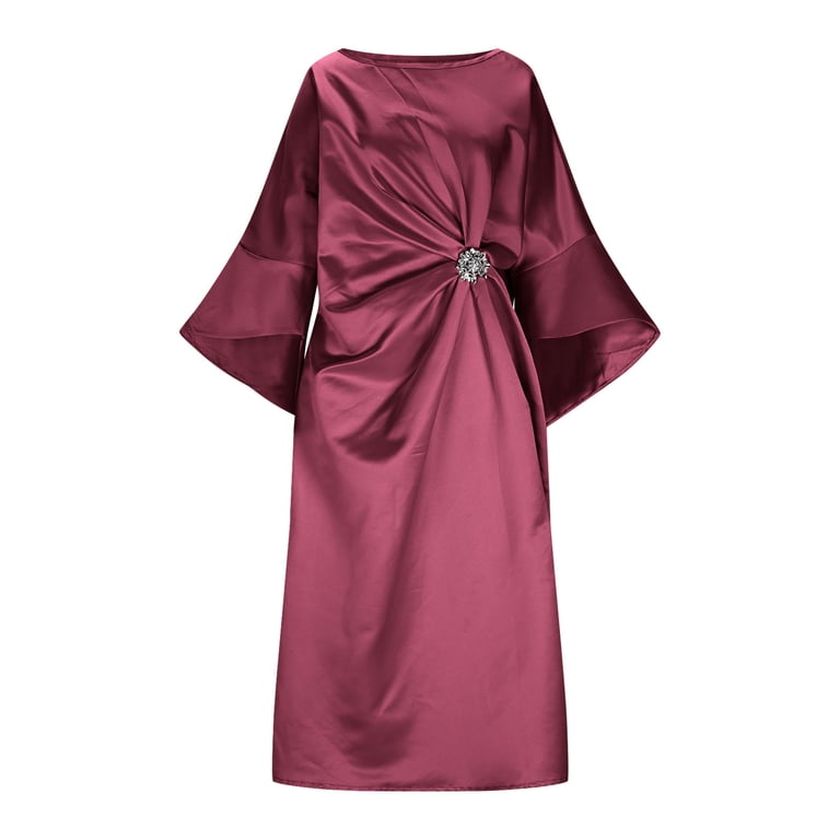 Ovbmpzd Work Dresses for Women 2026 Petite Satin Red Midi Half Sleeve Dress Dresses Womens Holiday Dress XXL, Women's, Size: 2XL