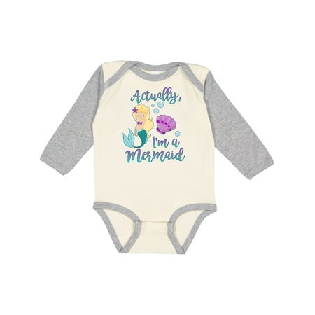 

Inktastic Actually Im a Mermaid with Seashell and Bubbles Gift Baby Girl Long Sleeve Bodysuit
