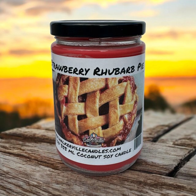 Strawberry Rhubarb Pie Vegan Coconut Soy 12 oz/ 355 ml Candle Hand-poured, Eco-friendly, Clean Burning, Bakery, Food, Drink Wood Wick