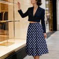 thumbnail image 4 of Arlun Retro Polka Dot Midi Skirts for Women 2026 Summer Elastic Waist A Line Flowy Flared Ruffle Skirts Elegant Boho Loose Pleated Mid-Length Skirt for Vacation and Daily Wear Dark Blue L, 4 of 7