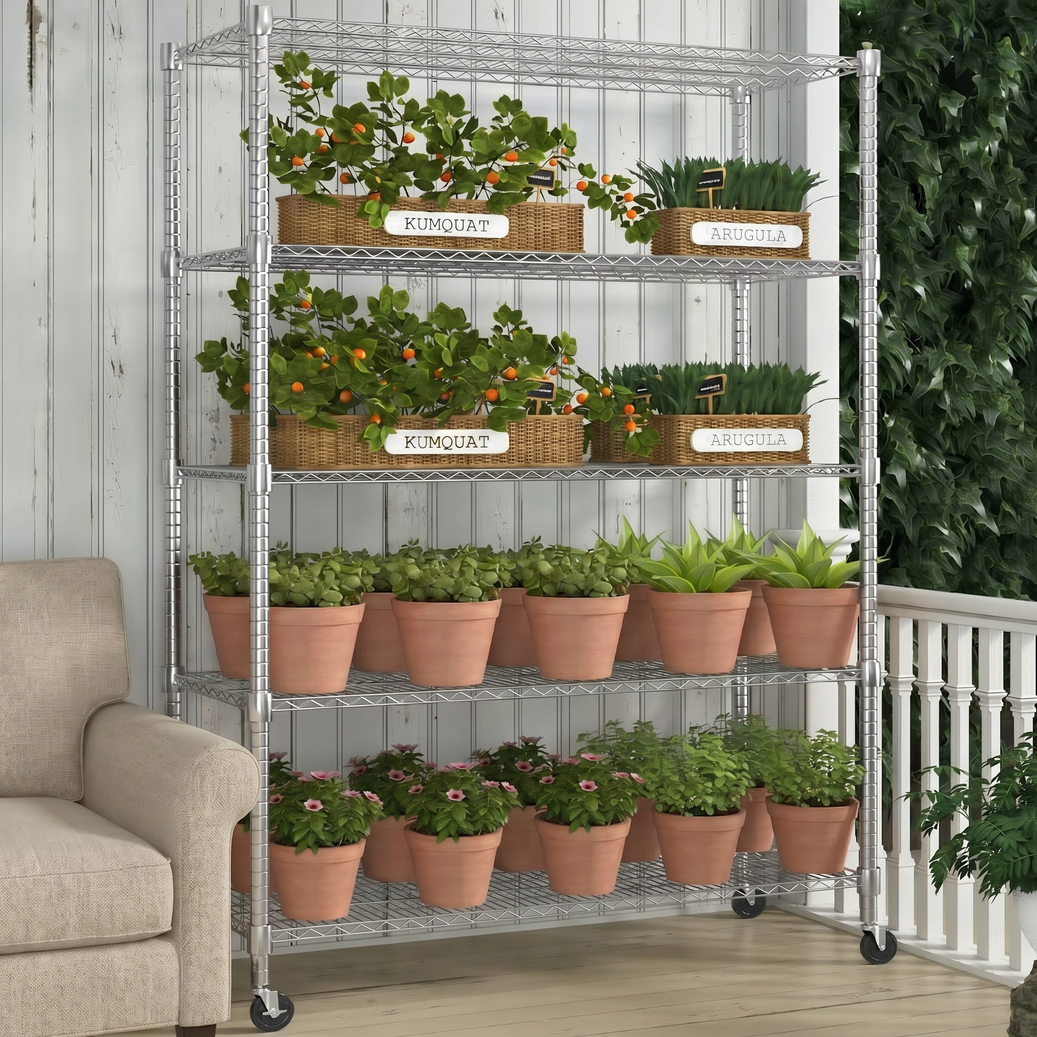 Legooin 24x48x82 inch Heavy Duty Storage Shelf on Wheels Adjustable Metal Shelving Unit Organizer Rack for Residential and Industrial Use, Silver