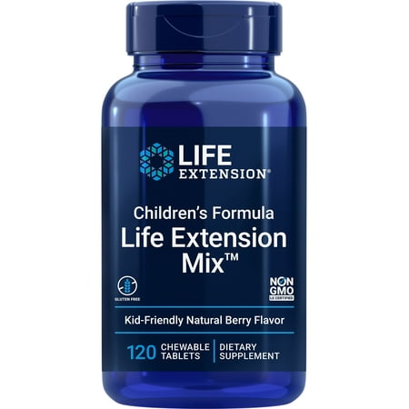 Life Extension Children s Formula Life Extension Mix multivitamin for kids 18 essential vitamins and minerals berry flavored with no added sucrose gluten-free non-GMO 120 chewable tablets