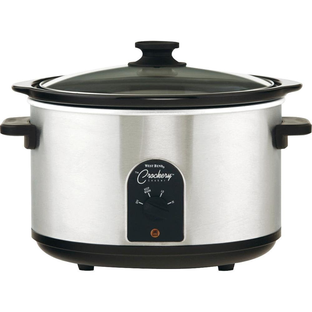 West Bend 85156 6-Quart Round Crockery Slow Cooker, Stainless Steel