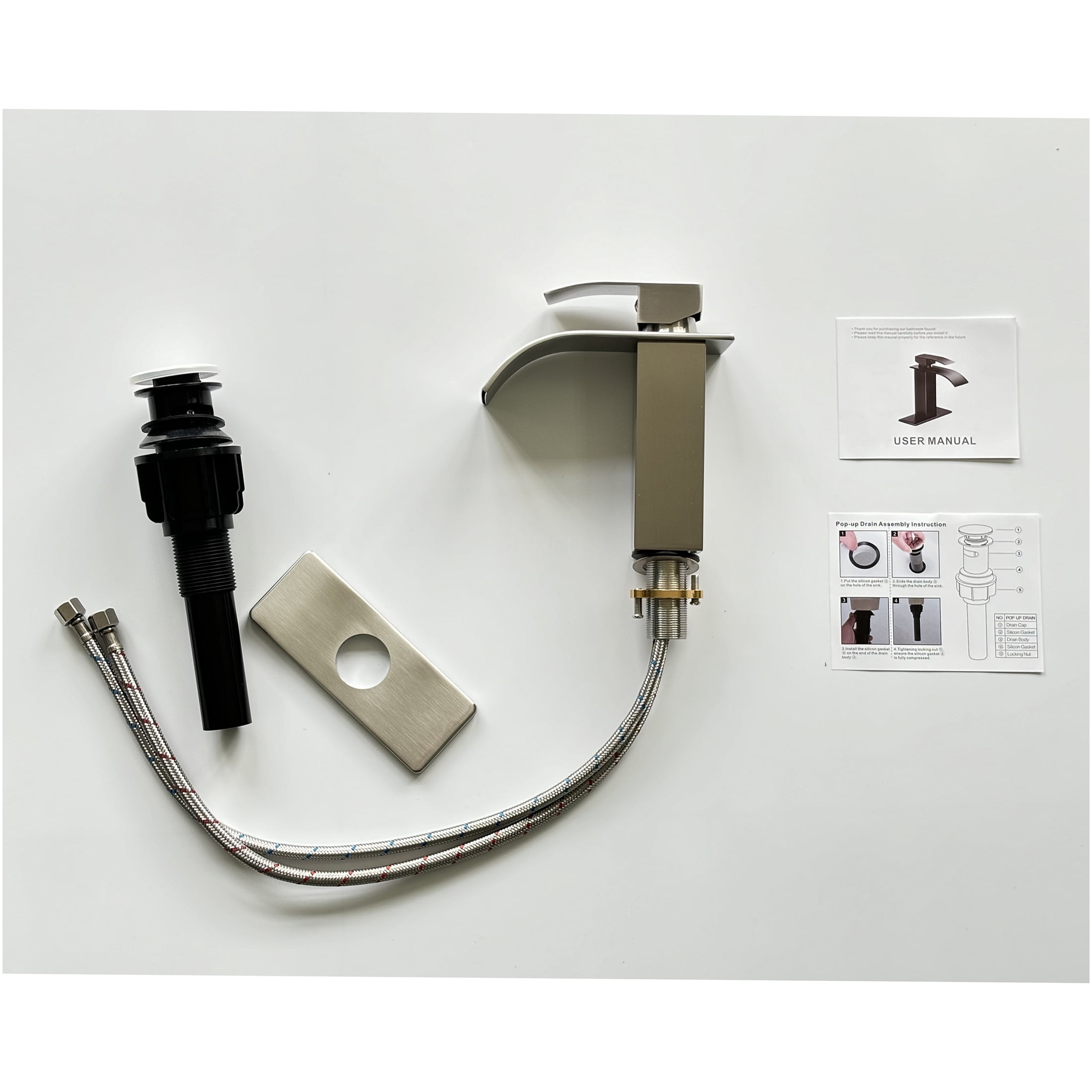 JERFIT Single Handle Bathroom Sink Faucet, Brushed Nickel Finish, 1-Hole Modern Vanity Faucet, Anti-Rust Stainless Steel Construction, Includes Water Lines