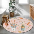thumbnail image 3 of Round Area Rug 3.3 Ft, Spring Easter Washable Non-Slip Circle Carpet for Living Room/Bedroom, Bunny Carrots Eggs Floral Botanical Pink Low-Profile Small Kitchen Mats Collection Rugs for Indoor, 3 of 8