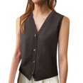 thumbnail image 4 of DuoJiaJ Womens Ribbed Sweater Vest, V Neck Button Front Sleeveless Layering Brown S, 4 of 5