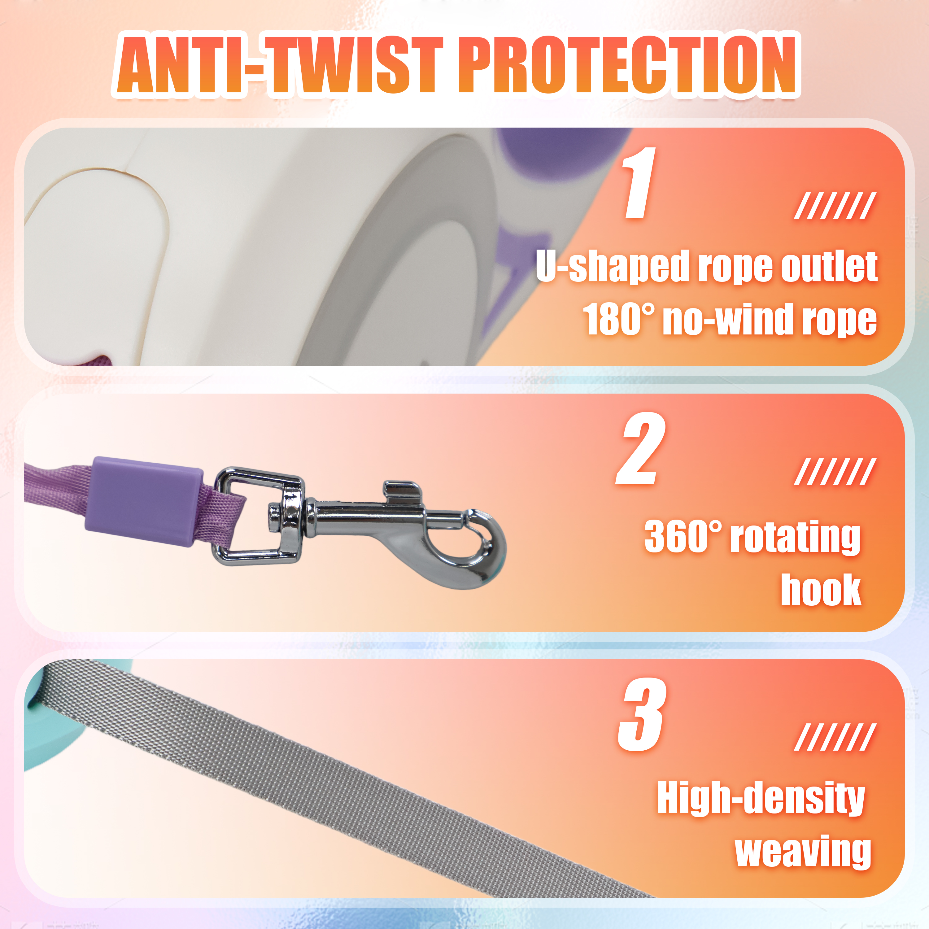 9.8FT Retractable Dog Leash with LED Light, U-Shape Tangle-Free Design & RGB Side Lights, for Small/Medium Dogs Up to 50 lbs (Batteries Not Included)