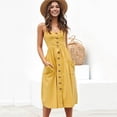 thumbnail image 1 of Vestidos de verano para mujer Vestido midi casual con tirantes finos y botones florales con bolsillos amarillo XL Sailing Electrónica, 1 of 5