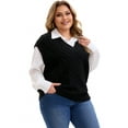 thumbnail image 2 of Agnes Orinda Women's Plus Size Tops V Neck Sleeveless Sweater Ribbed Knit Solid Casual Pullover Sweaters Vest 2X Black, 2 of 5