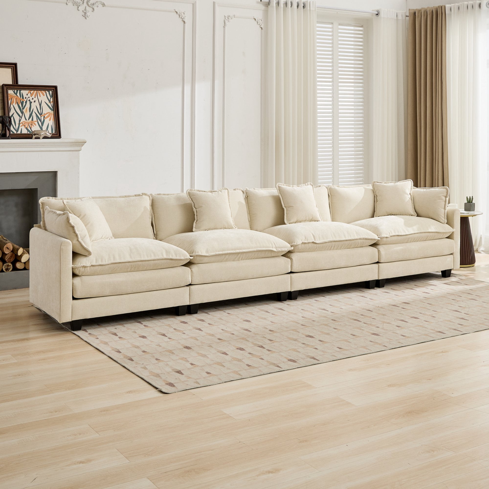 AISWORD 150" Extra Wide Modular Cloud Sofa, 4-Seater Sectional Couch with Double-Layer High-Elastic Sponge, Breathable Chenille Fabric Comfy Upholstered Settee for Living Room