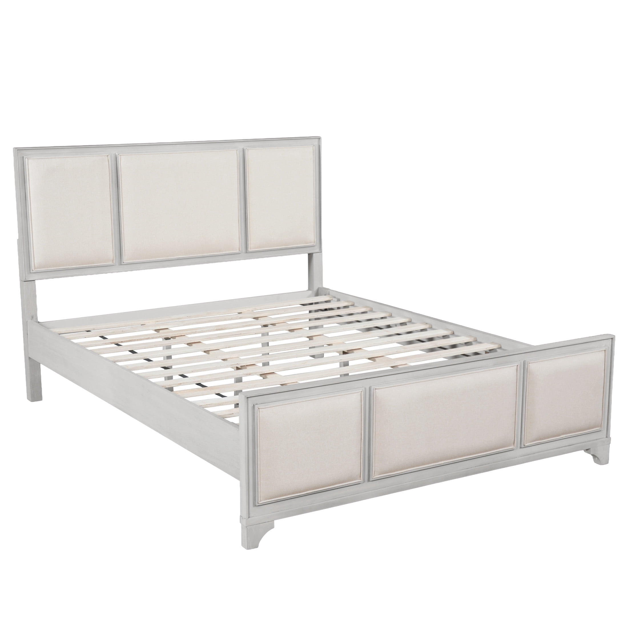 Christopher Knight Home Modern Farmhouse Queen Upholstered Platform Bed with Headboard, White+Beige