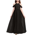 thumbnail image 1 of Yanlir Robe Longue Maxi de Performance pour Fille, Couleur Unie, Respirante, Robes Trapèze pour Enfants, Robe Élégante Décontractée pour les Vacances, Robe Évasée Style Princesse (Noir, 10-11 Ans), 1 of 5