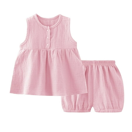 eczipvz Toddler Girl Clothes 2Pcs Baby Girl Summer Outfits Ruffle Sleeveless Tank Shirts Tops + Shorts Clothing Sets Pink 3-4 Years