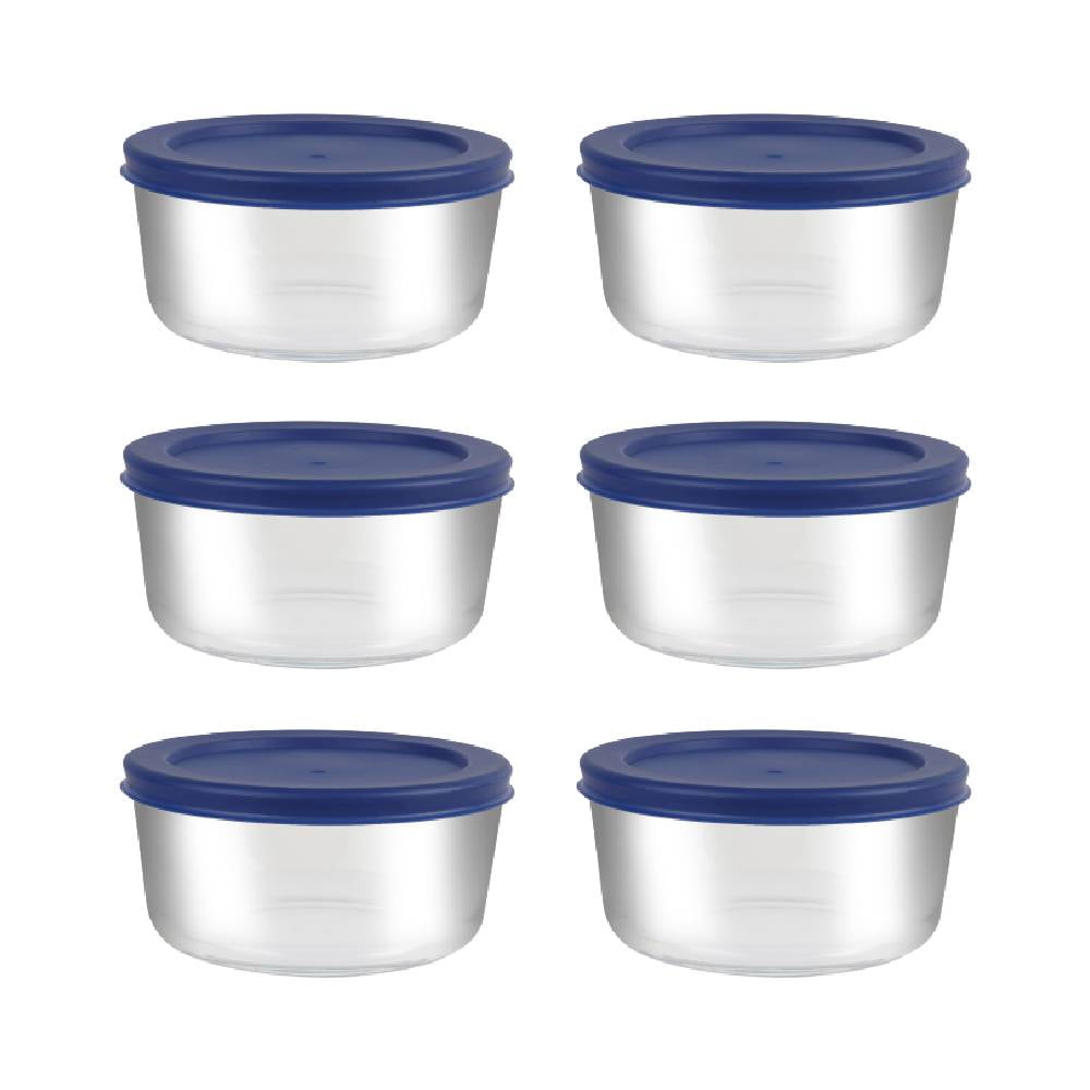 BOVADO USA 4 Cup Glass Food Storage Containers (4 Pack) | Nonpourous  Dishwasher, Freezer & Oven Safe Glass, Easy-Clean | Blue Lids