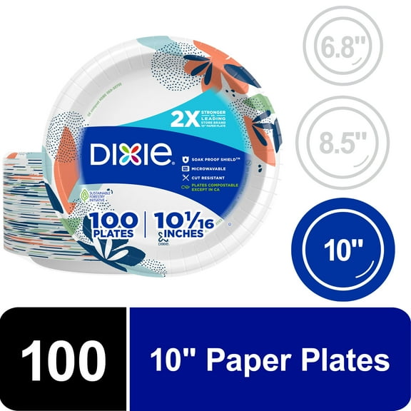 Dixie Disposable Paper Plates, 10", Multi-Color, 100 Count