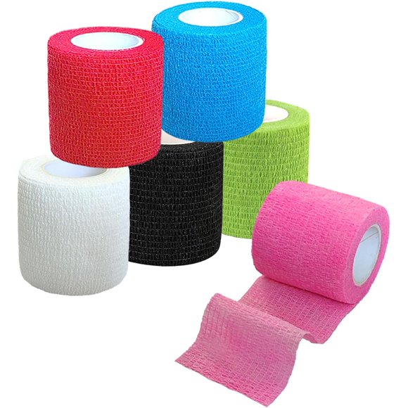 Woeilo 6 Pack 2" x 5 Yards Self Adherent Wrap Bulk Breathable Self Adhesive Vet Tape, Stretchy Sports Cohesive Bandage Wrap for Athletic, Wrist and Ankle(6 Colors) 6 Colors 2 Inch