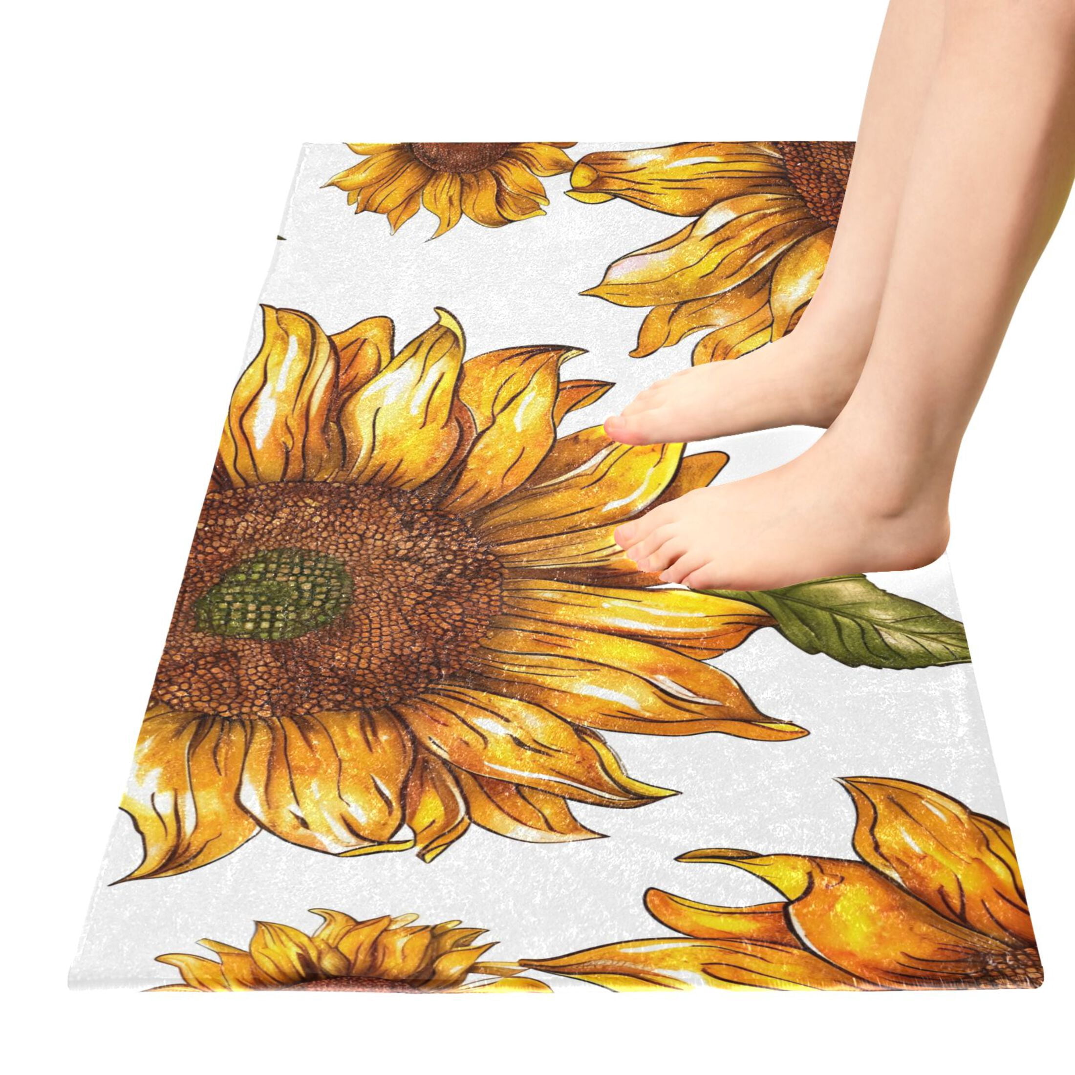 Sunflower in White Bathroom Rug 39x20 Non Slip Quick Dry Washable Bathroom Mats for Bedroom Living Room Kitchen
