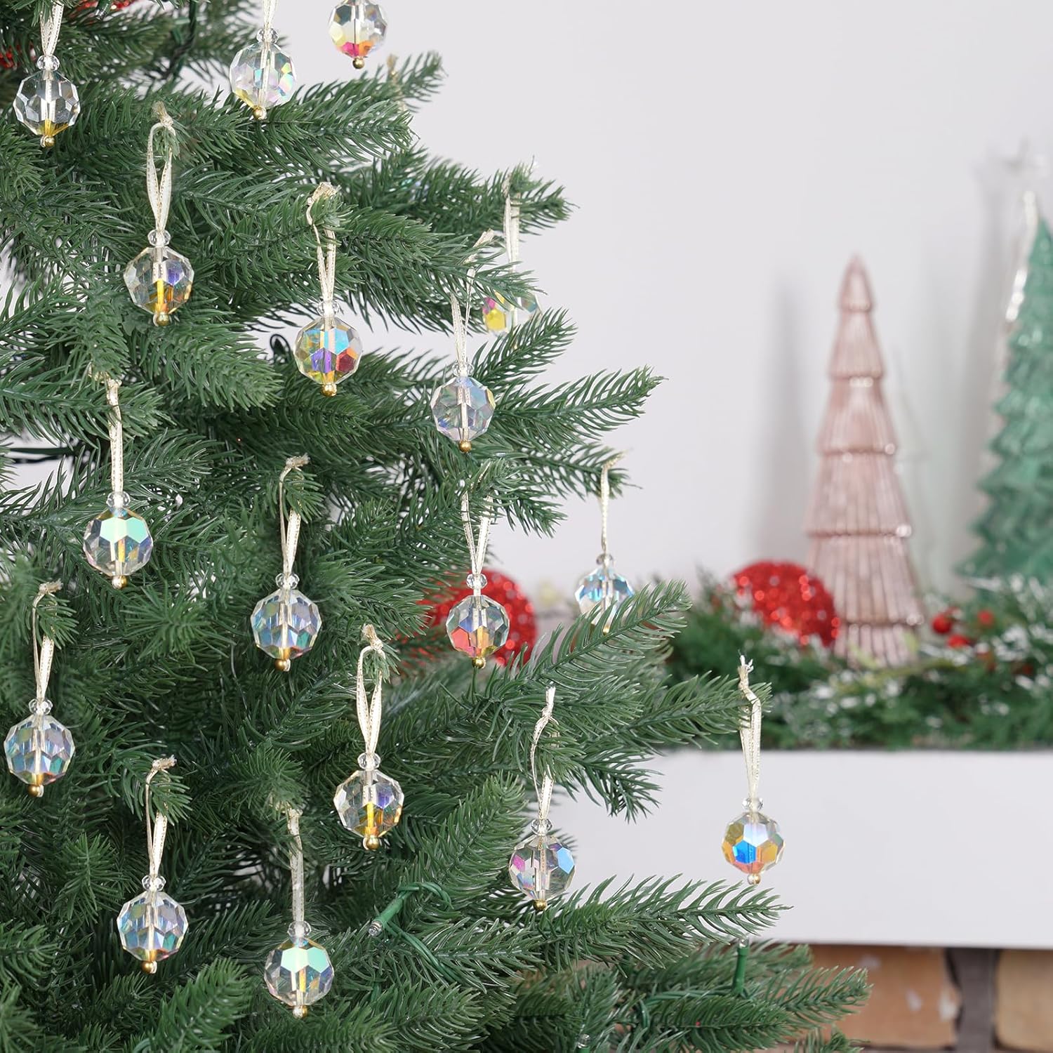 12 Pcs Christmas Crystal Ball Ornaments,Mini Colorful Glass Prism Balls,Hanging Crystal Balls for Xmas Tree Decorations,Crystal Ornament Balls for Christmas Wedding Party Decor,White