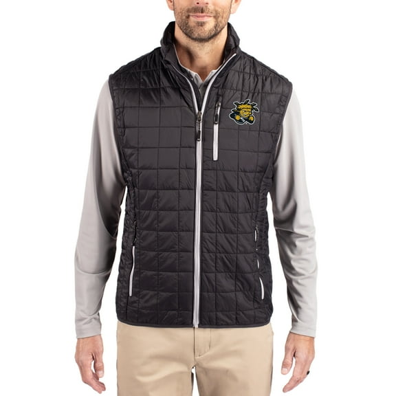 Men's-Cutter & Buck  Black Wichita State Shockers Rainier Eco Insulated PrimaLoft Full-Zip Puffer Vest