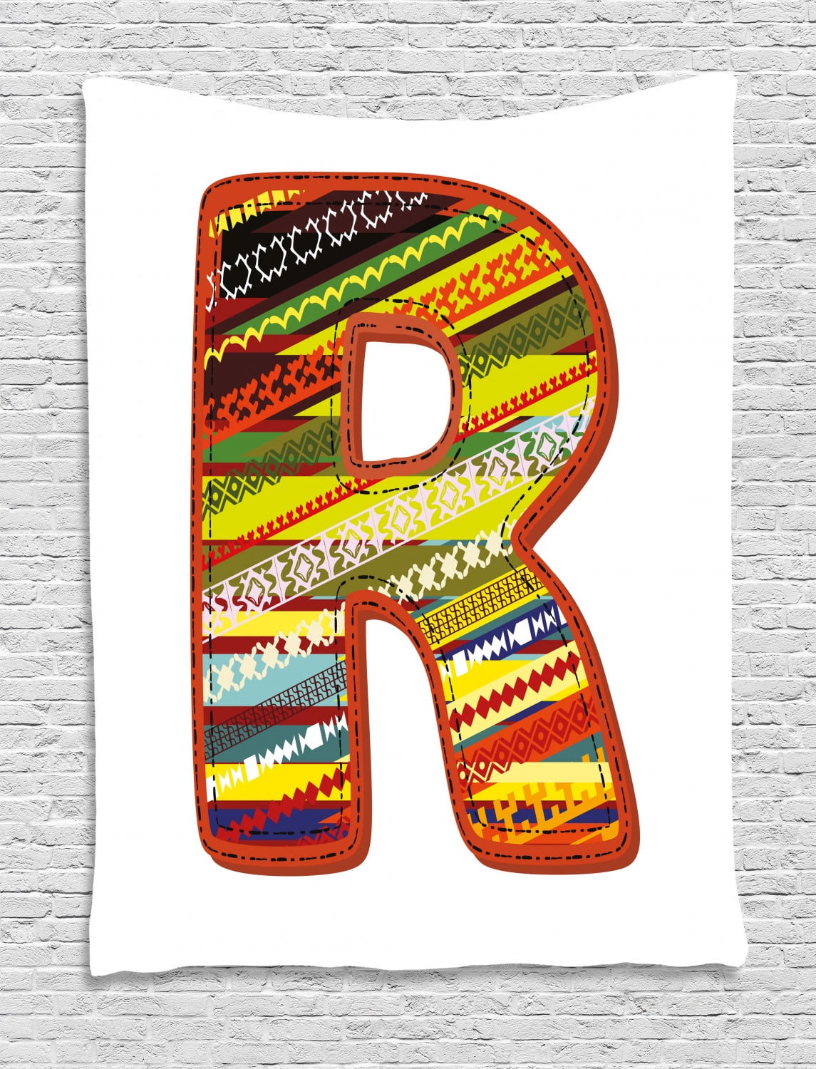 Letter R Tapestry, Ethnic Ornamental R Letter with Abstract Aztec Tribal Effects Shabby Chic 