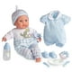 thumbnail image 1 of 15 Realistic Soft Body Baby Doll with Open/Close Eyes | JC Toys - Berenguer Boutique | 10 Piece Gift Set with Bottle, Rattle, Pacifier & Accessories | Blue | Ages 2+, 1 of 5