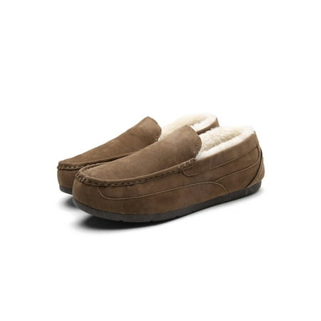 

Eloshman Mens Warm Loafers Round Toe Casual Shoe Slip-ons Mocassins Work Lightweight Plush Lining Comfort Shoes Slip Resistant Flats Yollow Brown 9