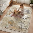 thumbnail image 3 of Area Rug with Tassels 3' x 5', Watercolor Marine Octopus Starfish Kitchen Runner Rug for Hallway Bedroom Throw Rugs, Sailboat Shell on Retro Newspaper Soft Door Mat for Bathroom Entrance Living Room, 3 of 9