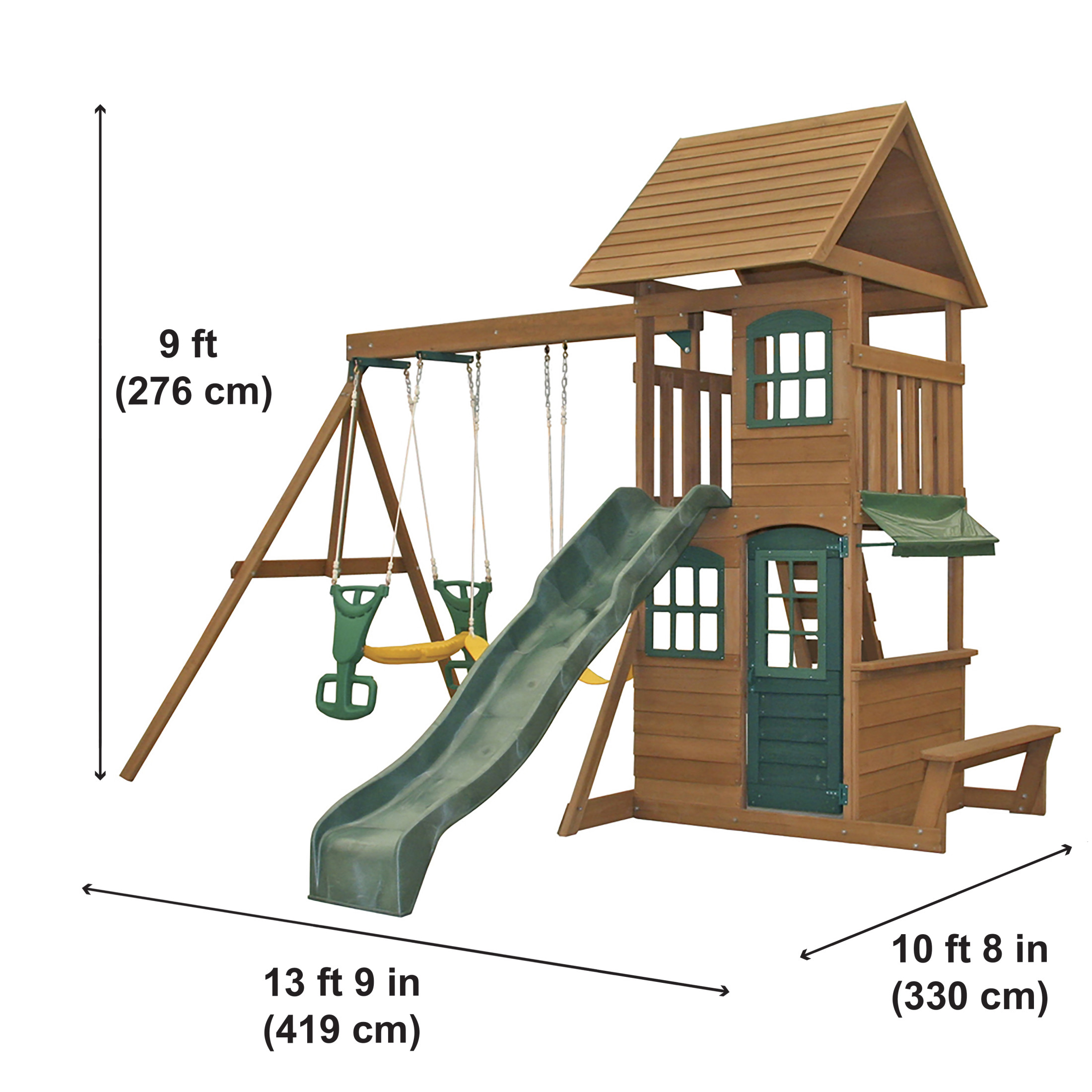 KidKraft Windale Wooden Swing Set / Playset with Clubhouse, Swings, Slide, Shaded Table and Bench - image 11 of 12