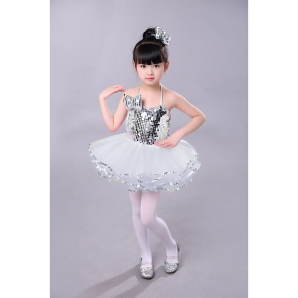 1 de junio Ropa de baile para niños Vestido de tutú Traje de espectáculo de danza de jazz moderno Lentejuelas Ropa de actuación escénica para niñas pequeñas