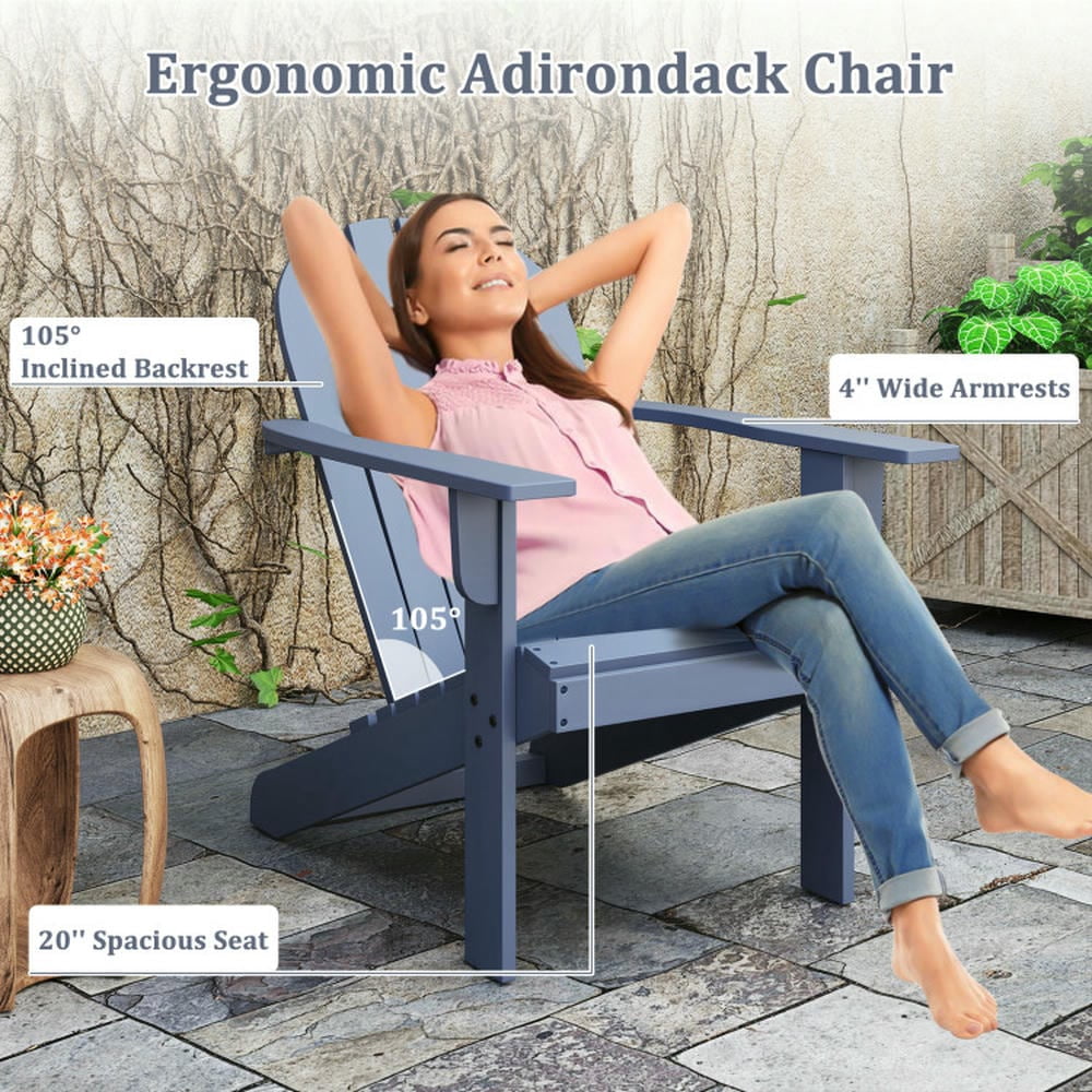Topcobe Acacia Wood Lounge Patio Adirondack Chair with Inclined Seat, Outdoor Patio Furniture for Porch Balcony Garden Backyard-Blue