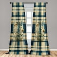 thumbnail image 4 of Ambesonne Daisy Curtains 2 Panel Set, Buffalo Plaid Leafy Flowers, Pair of - 28" x 95", Sand Brown Sea Blue Beige, 4 of 4