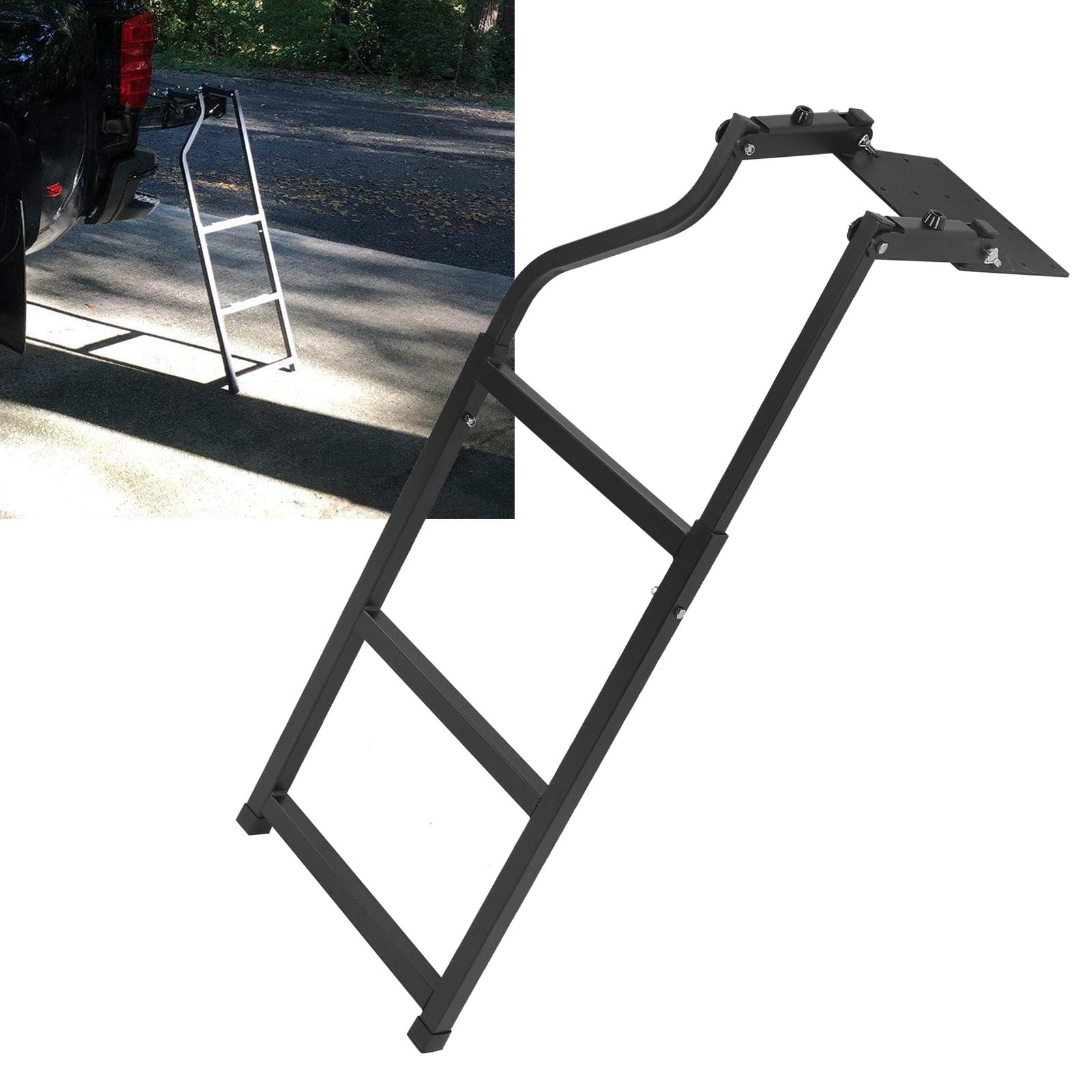 Step Ladder, Simple Installation Adjustable Iron Black Tailgate Ladder  for Pickup