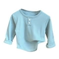 thumbnail image 1 of MIASHUI Hauts pour Enfants T-Shirt Chaud Garçons Filles Col Rond Manches Longues, Bleu Clair, 12-18 Mois, 1 of 3