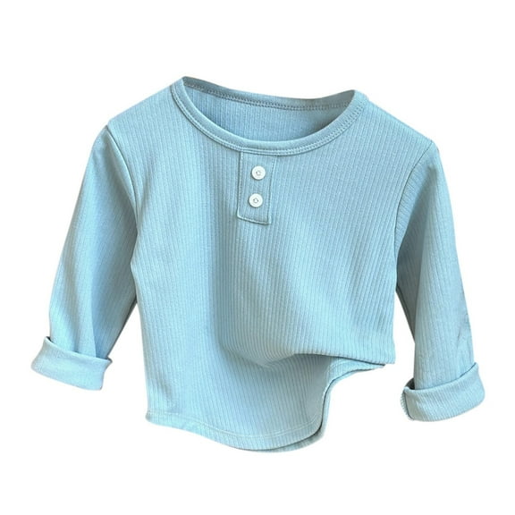 Hjtefg Children's Round Neck Undershirt, Long Sleeve Thermal Underwear for Autumn, Warm Base Layer Top for Boys and Girls, Soft Comfortable Innerwear,Color: Light Blue Size: 6-7 Years
