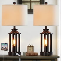 Cinkeda Modern Table Lamp Set of 2 with USB Ports 3 Way Dimmable Nightlight Industrial Black Bedside Lamps for Bedroom Living Room